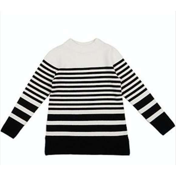 APT 9 Women’s Size M Funnel Neck Pullover Black & White Striped Sweater  NWT - Picture 2 of 3